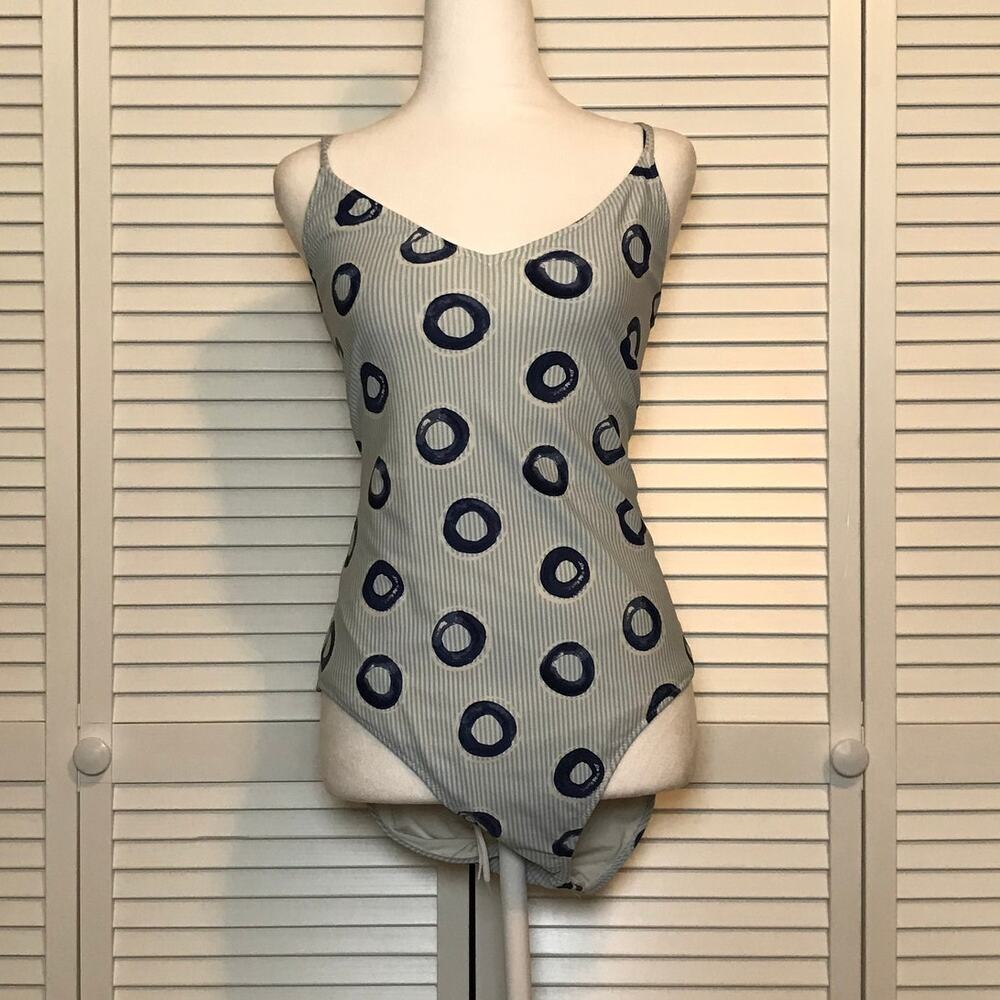 Aerie Striped Circles V-neck Stretch One-piece Swimsuit 14/16